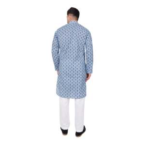 Ensemble Kurta Pyjama en Coton Imprimé pour Homme TRILOKI, Vêtement Traditionnel Indien Ethnique de Créateur pour Mariage PARTMENCSPNT01001 - Product Image 3