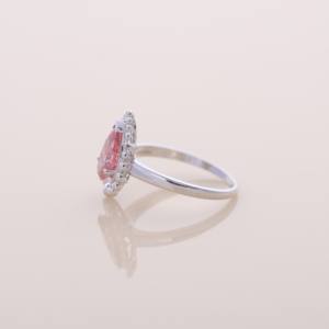 IGI Certified Pear Cut Pink Lab Grown Diamond Vintage Beaded Halo Engagement / Wedding <b>Ring</b> in 9K Rose / White & Yellow Gold - Product Image 3