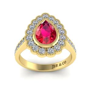 Trendy Pear Cut Ruby Diamond Yellow Gold Plated 925 Silver Halo Gemstone Anillo de compromiso para mujer Moda de lujo - Product Image 4