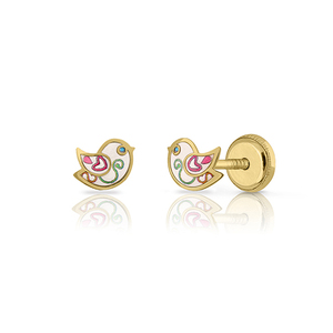 Orecchini in oro per bambini con smalto Design uccello gioielli per bambini - Product Image 1