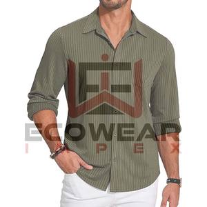 Camisa de vestir para hombre, ajuste Regular elástico sólido con botones y cuello para hombre, venta al por mayor personalizada, ropa para hombre, nueva camisa de estilo veraniego - Product Image 5