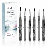 Hechunzi – Lot de 6 pinceaux de voyage noirs à pointes interchangeables, design rétractable à ressort, pour aquarelle et peinture