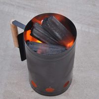 Pemantik arang dengan gagang/pemantik BBQ untuk berkemah/chimney pemantik BBQ logam dengan gagang kayu/pemantik arang cepat angeethi