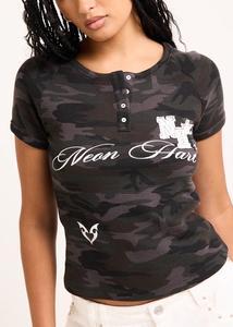 <b>Waffle</b> Camo Partial Button Placket Loose Graphic Prints on the Front <b>Waffle</b> Knit Blend Summer Eco-Friendly Women's - Product Image 6