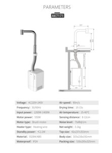 Grifo Inteligente de Acero Inoxidable 304 AK7171, <span class=keywords><strong>Precio</strong></span> de Fábrica, Grifo de Aire con Secador de Manos Giratorio de Secado Rápido para Cocina - Product Image 5