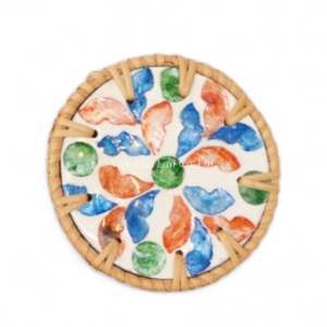 แผ่นรองแก้วมุกหรูหราขอบหวายธรรมชาติ ทำด้วยมือสำหรับตกแต่งโต๊ะที่บ้าน - Product Image 1