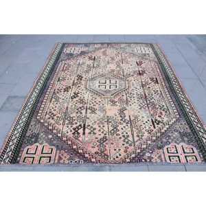 Vintage Turkish <b>Rug</b>, 6.2x7.7 ft Large <b>Rug</b>, Pink <b>Purple</b> Plants & trees Wool <b>Rug</b> - Product Image 1