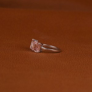 18KT Solid Gold Engagement <b>Ring</b> with Asscher and <b>Emerald</b> Cut Custom Design Lab Grown Pink Diamond Gold Plated and Certified - Product Image 5
