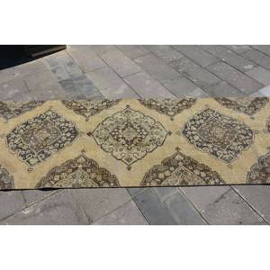 Alfombra clásica de lana turca Vintage de 3x13,3 pies, diseño de retales beige y marrón, alfombra para sala de estar con respaldo de látex - Product Image 3