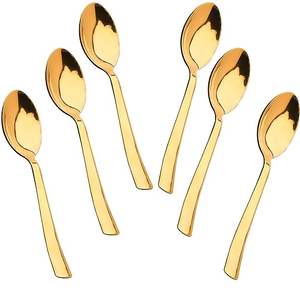 Mango acanalado en relieve medio de latón dorado con mango de extremo de abeja de miel Cucharas de postre de diseño para boda de restaurante por HF CRAFTS - Product Image 5