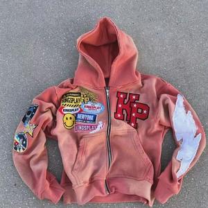 Sudaderas con cremallera de moda personalizada con luz que refleja la Piedra del Rin impresas sudaderas con capucha de calle con logotipo personalizado - Product Image 4