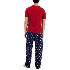 Pigiama da uomo in flanella morbida blu tinta unita, completo top e pantaloni, taglia XL, in maglia, casual, per inverno ed estate - Product Image 2