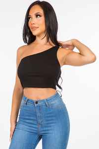 เสื้อครอปท็อปผู้หญิงคุณภาพพรีเมียม ดีไซน์เซ็กซี่แบบเปิดไหล่ข้างเดียว สไตล์สตรีทแวร์ ผ้าริบ ทรงเข้ารูปแบบลำลอง แขนกุด ทรงสั้น ดีไซน์ไม่สมมาตร - Product Image 2