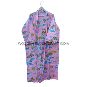 Kimono à encolure en V avec un design simple en tissu 100% coton et un imprimé floral pour une tenue décontractée pour le soulagement du stress. - Product Image 5