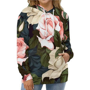 เสื้อฮู้ดดี้ผู้หญิงดีไซน์ล่าสุด ลายพิมพ์แบบซับลิเมชั่น สำหรับฤดูหนาว สวมใส่สบาย เป็นมิตรกับสิ่งแวดล้อม ระบายอากาศได้ดี สีและโลโก้ปรับแต่งได้ ผลิตในประเทศปากีสถาน - Product Image 1