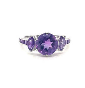 2025 Premium Quality Natural Amethyst Silver <b>Statement</b> <b>Ring</b> <b>for</b> <b>Women</b> Three Stone Gemstone Wedding <b>Ring</b> Rhodium Plated <b>for</b> Party - Product Image 1