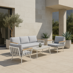 Ensemble <span class=keywords><strong>de</strong></span> canapé d'extérieur moderne en aluminium résistant aux intempéries avec coussins en oléfine, <span class=keywords><strong>salon</strong></span> <span class=keywords><strong>de</strong></span> <span class=keywords><strong>jardin</strong></span> 3 places pour villa, cour et terrasse - Product Image 3