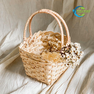 Handmade Rattan Woven Flower Basket VINTAGE COUNTRY BASKET Easter <b>Egg</b> Gift Picnic Basket for Kids with Handle - Product Image 3