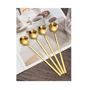 Luxurious Metal Dessert Scoop <b>small</b> Head Mini Silver Gold Stainless Steel Coffee Spoon - Product Image 1
