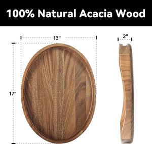 Plateau décoratif ovale en bois d'acacia chocolat avec poignées 17 x 13 pouces - Plateau de service et plateau ottoman élégant pour salle de bain et salon - Product Image 2