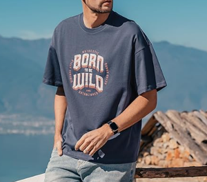 T-shirt en coton 100% tricoté pour homme, style HIGH STREET, imprimé lettres, lavage à l'acide, manches régulières, coupe ample, couche d'air lourde, été - Product Image 6