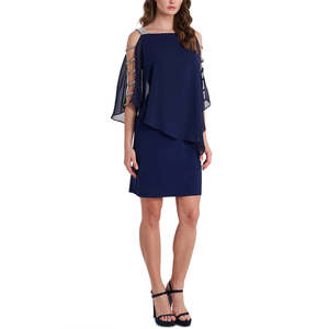 Abito tubino da donna MSK blu navy con decorazioni, in chiffon, lungo fino al pavimento, con vita impero, per serate formali ed eventi, taglia M - Product Image 1