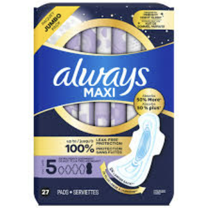 Always Radiant Ultra Thin, Toallas Sanitarias para Mujer con Alas, Transpirables, de Microfibra, Talla 5, Extra Absorbentes para la Noche, Paquete de 26 Unidades, Venta al por Mayor - Product Image 1