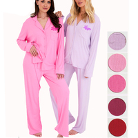 Conjunto de Pijamas de Invierno para Mujer, 2 Piezas, Tejido de Punto, 100% Algodón, con Logotipo Personalizado, para Dormir y Estar en Casa