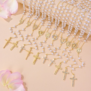 Christian Holiday Gift Ready Retail Packaging Religious Unisex Zircon Beaded <b>Necklace</b> Gold Plated - Product Image 5
