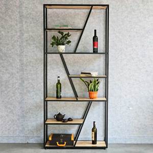 Rubber Wood & Iron Frame Decorative Standing Shelf 90x34x200cm for Living Room KTB68044 - Product Image 5