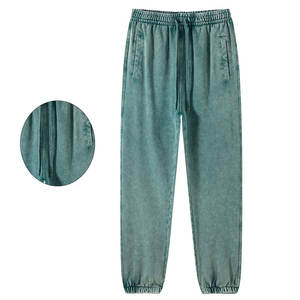 Men's New Style Acid Washed 100% Cotton Sweatpants <b>Elastic</b> <b>Waistband</b> Closure Flat Front with Elasticated Drawstring - Product Image 3