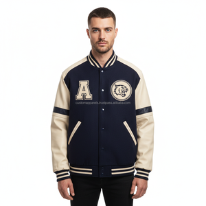 <b>Men's</b> Varsity <b>Jacket</b> Stand Collar Wool Blend Breathable Windproof Embroidery Boys College Front Logo Letterman - Product Image 1
