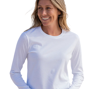 T-shirt à manches longues pour femme, blanc, lourd, col rond, 100% coton biologique de luxe, pré-rétréci, certifié GOTS, coupe premium douce - Product Image 3