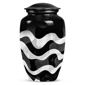 Black Aluminium Adult Cremation Urn with Abstract Pattern <b>10</b> <b>Inch</b> - Metal Funeral Urn for Human Ashes Bulk Supply - Product Image 1