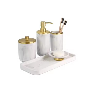 Ensemble de salle de bain en marbre 4 pièces distributeur de pompe à savon pour salle de bain maison hôtel avec utilisation à la main - Product Image 4
