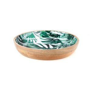Ensaladera de madera decorativa esmaltada hecha a mano de 2 piezas, cuenco de madera de mango de diseño impreso personalizable para uso multiusos - Product Image 3