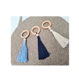 Servilletero de madera Nueva hebilla de servilleta de cordel tejido con borla Boho Estilo pastoral Cuenta de madera para uso en fiestas bodas - Product Image 6