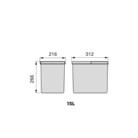 Emuca España Modelo 8198223 Kit de Contenedores de Reciclaje de Plástico Gris Antracita 2 x 15 Litros, Contenedores de Basura para Cajón de Cocina, Altura 266mm