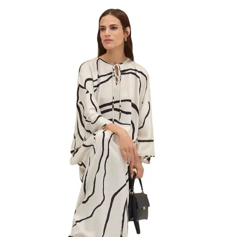 Organza Silk Resort Wear Caftan Top Maxi Dress Elegant Evening Party Wear Kaftan Dress with Boat Neck