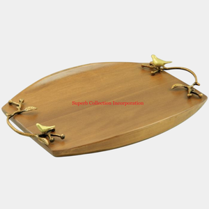 Plateau en bois de qualité supérieure avec poignée en métal Plateau de table basse Plateau de service en bois au design de luxe Équipement de restaurant à vendre - Product Image 6