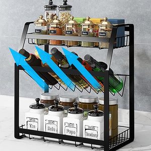 Organiseur d'outils de nettoyage, supports et étagères de rangement, quatre niveaux, acier au carbone, type debout, étagère à vaisselle de cuisine - Product Image 3