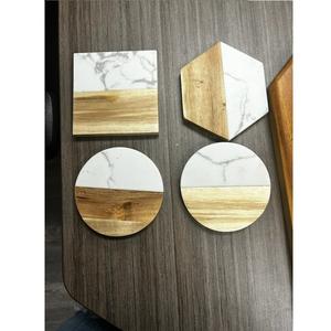 Sous-verres en marbre incrustés de laiton en métal fabriqués à la main tapis et tampons en pierre naturelle antidérapants pour le bureau à domicile ou l'utilisation d'une table à thé d'hôtel - Product Image 4