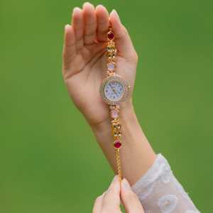 Indian Premium Elegant Kundan Stones <b>Wrist</b> <b>Watch</b> Luxurious Quartz Timepiece with Kundan Stones Beaded <b>For</b> Women & girls . - Product Image 3