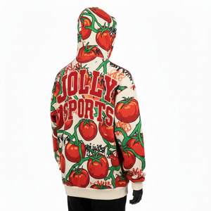 เสื้อฮู้ดซิปผ้าฟลีซคอตตอนพรีเมียม 350 GSM พิมพ์ลายกราฟิกมะเขือเทศทั่วตัว พร้อมปักโลโก้แบบกำหนดเอง เสื้อฮู้ดซิปแบบพื้นฐาน - Product Image 3