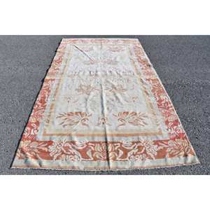 Classique Blanc Orange Vintage Tapis Turc 5.1X8.5 pieds À La Main Patchwork Conception Laine Matériel Latex Support pour Vivre Tabriz - Product Image 1