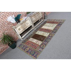 Tapis turc 3,2x7 pieds, tapis vintage d'appoint, tapis à pois bleu et marron - Product Image 1