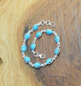 Estilo bohemio 925 plata esterlina turquesa piedra preciosa pulsera joyería hecha a mano pulsera de plata joyería para mujer regalo de boda ella - Product Image 2