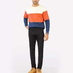 Sweat-shirt en molleton de coton premium, patchwork multicolore, tissu doux, broderie de logo personnalisée, sweat-shirt basique - Product Image 6