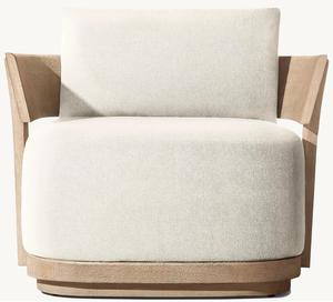 Fauteuil pivotant moderne en tissu avec structure en bois massif, siège individuel, pour extérieur, salle à manger, parc, jardin, villa, hôtel - Product Image 2