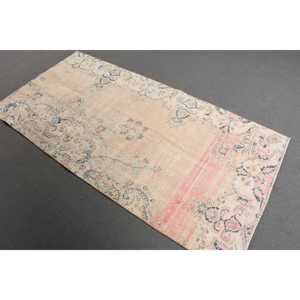 Alfombra Turca de 3.3x6.6 pies, Alfombra Vintage, Alfombra Sólida Beige y Azul - Product Image 1